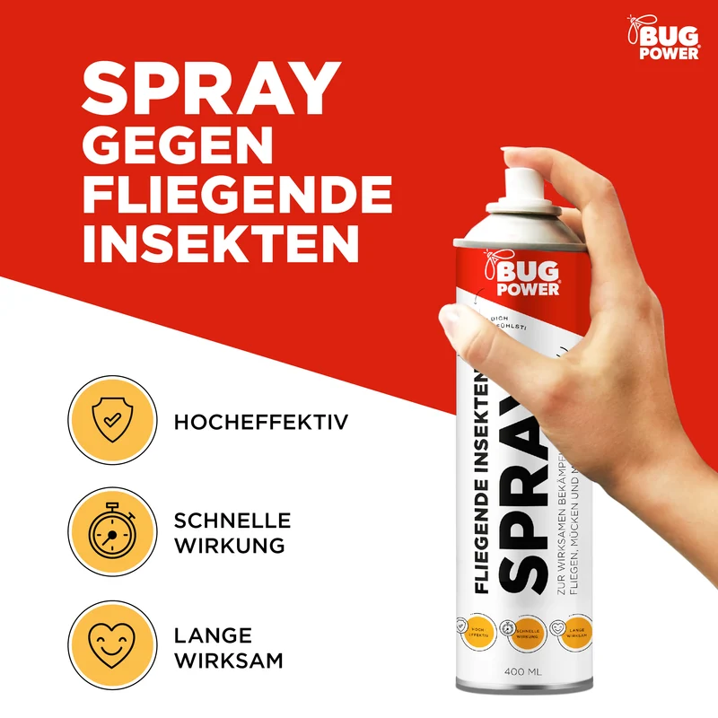 BugPower Spray gegen fliegende Insekten 400 ml - breites Wirkungsspektrum - schnelle Wirkung & mit Knock-Down-Effekt