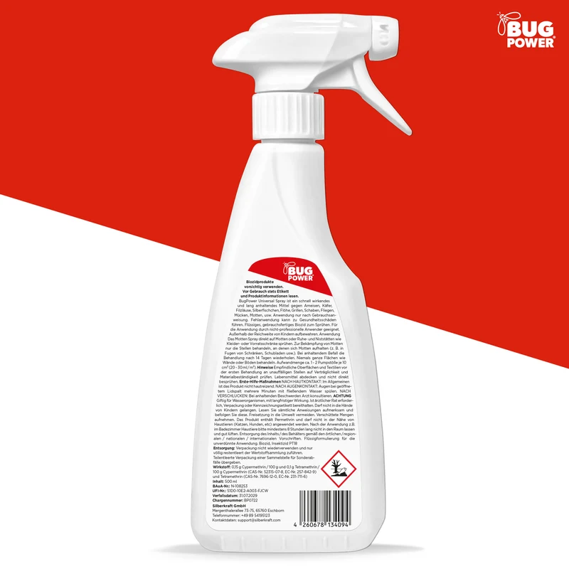 BugPower Mottenspray gegen Kleider- & Lebensmittelmotten - mit Knock-down-Effekt