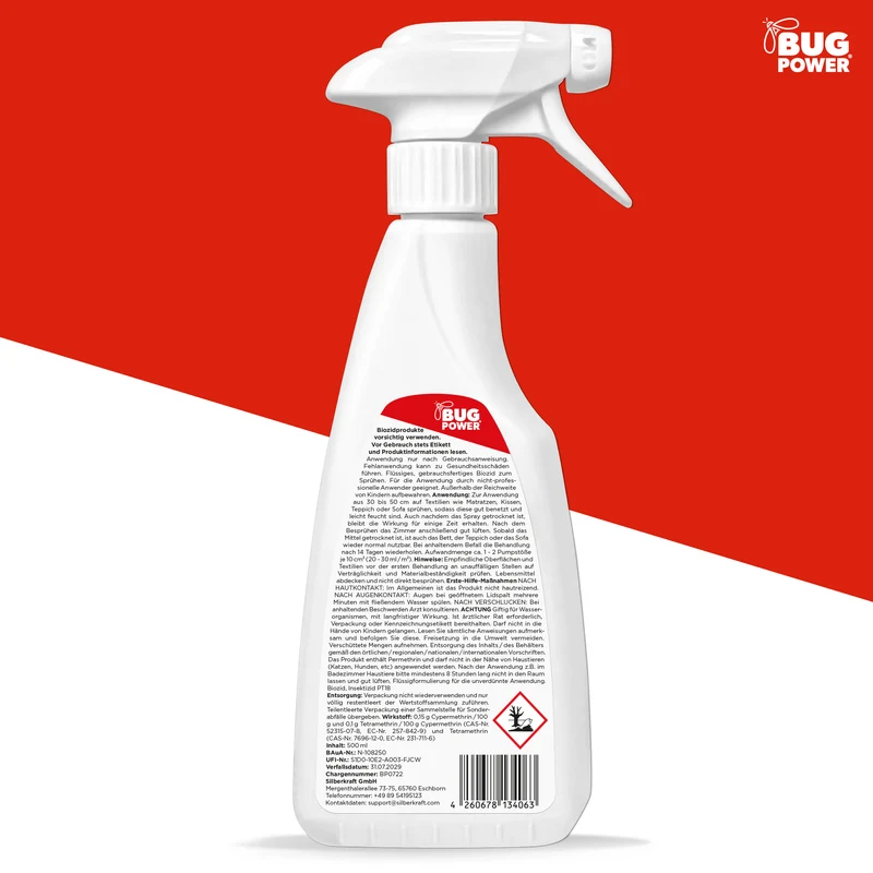 BugPower Bettwanzen Spray - effektiv gegen Bettwanzen und deren Larven