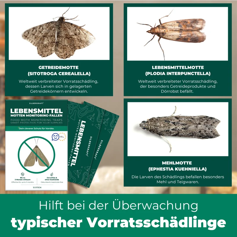 Lebensmittelmottenfallen, Pheromon-Leimfallen zur Befallsüberwachung von Lebensmittelmotten in Küche & Vorratsräumen inkl. E-Book