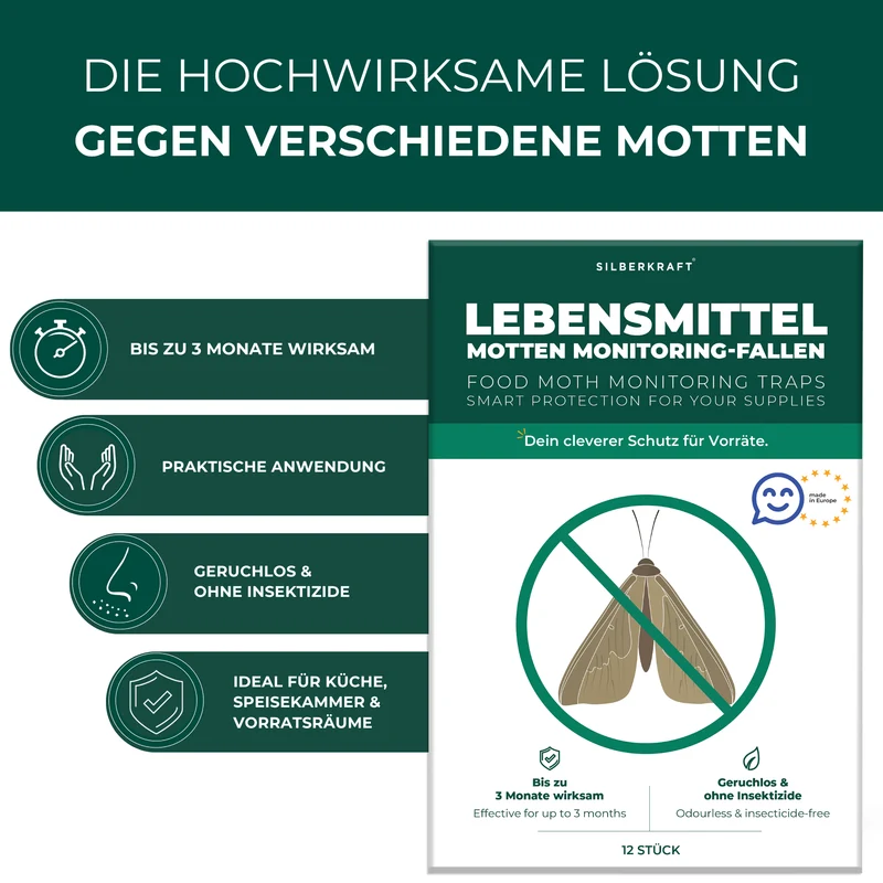 Lebensmittelmottenfallen, Pheromon-Leimfallen zur Befallsüberwachung von Lebensmittelmotten in Küche & Vorratsräumen inkl. E-Book