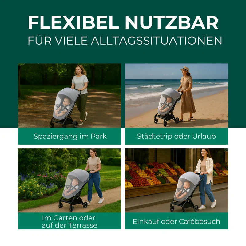 Moskitonetz Kinderwagen & Buggy - universeller Insektenschutz für Babys unterwegs - Feinmaschiges Netz, leicht & reisetauglich