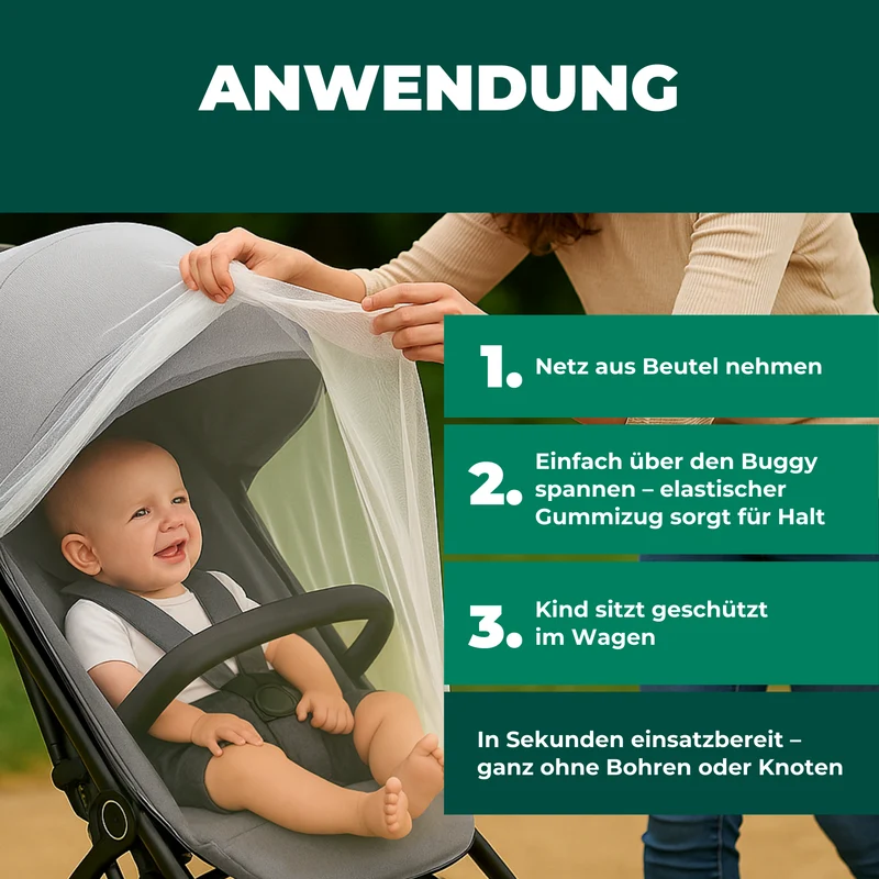 Moskitonetz Kinderwagen & Buggy - universeller Insektenschutz für Babys unterwegs - Feinmaschiges Netz, leicht & reisetauglich