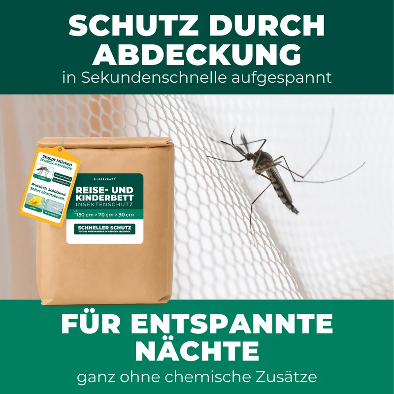Insektenschutz für Reise- und Kinderbett – Mückennetz 150×70×90 cm – Faltbar & atmungsaktiv – Für Babyreisebett & Beistellbett – Inkl. Transportbeutel