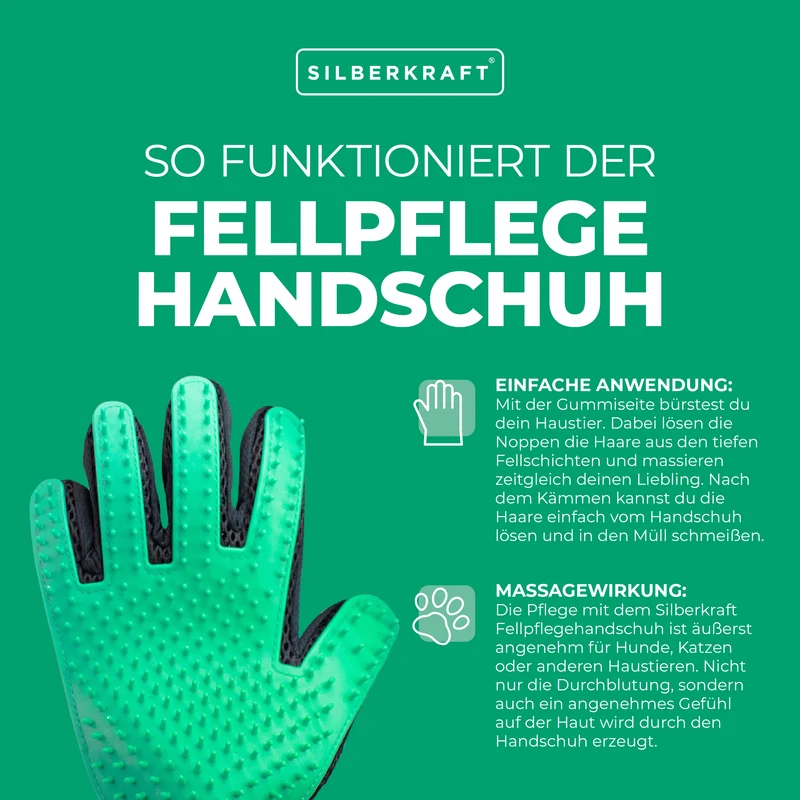 Fellpflegehandschuh für Hund, Katze, Pferd; Kaninchen und anderen Haustieren - Schonende Pflege dank 256 Noppen - Massageeffekt - Einheitsgröße - Egal ob Lang oder Kurzhaar