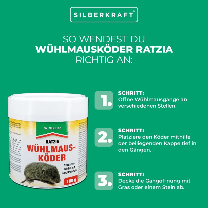 Wühlmausköder Ratzia: Effektiver Wühlmausköder auf Karottenbasis