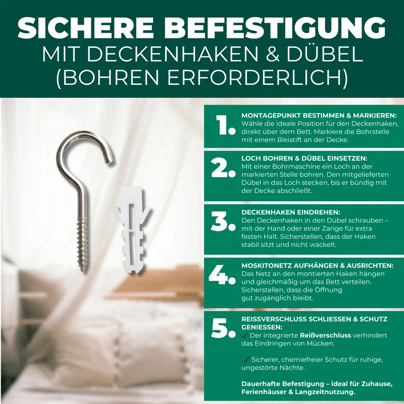 Moskitonetz mit Haken fürs Bett, Reisen, Outdoor und Camping