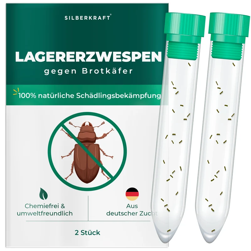 Lagererzwespen gegen Brotkäfer, Tabakkäfer, Kugelkäfer, Messingkäfer (Lariophagus distinguendes, Anisopteromalus calandrae)