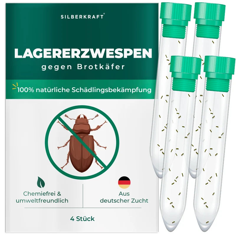 Lagererzwespen gegen Brotkäfer, Tabakkäfer, Kugelkäfer, Messingkäfer (Lariophagus distinguendes, Anisopteromalus calandrae)
