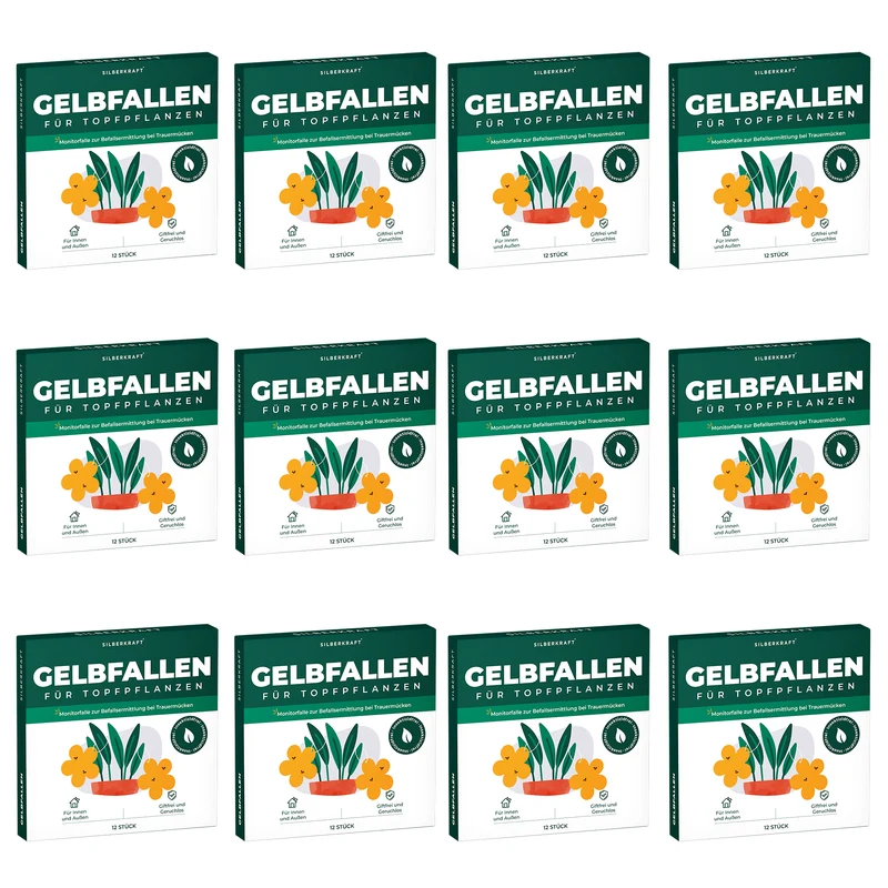 Gelbfalle Gelbtafeln Gelbsticker 12 Stück gegen Fruchtfliegen, Trauermücken, uvm.