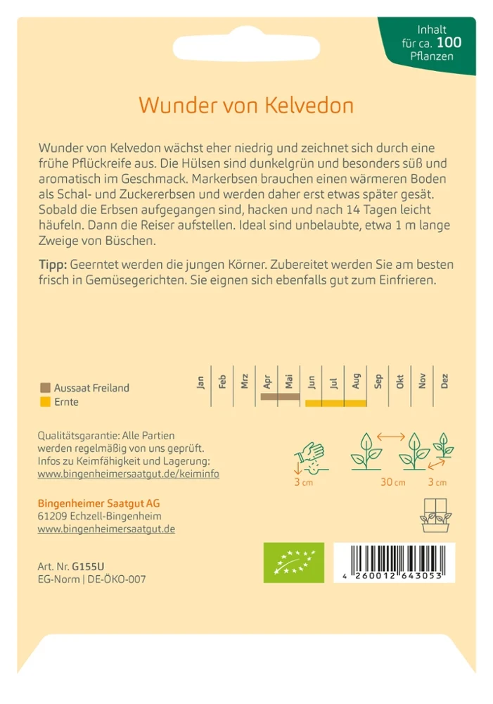 BIO Saatgut Markerbse Wunder von Kelvedon