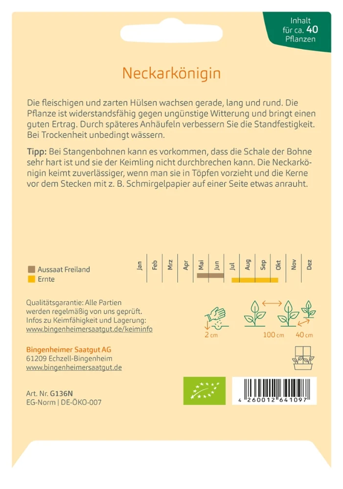 BIO Saatgut Stangenbohne Neckarkönigin