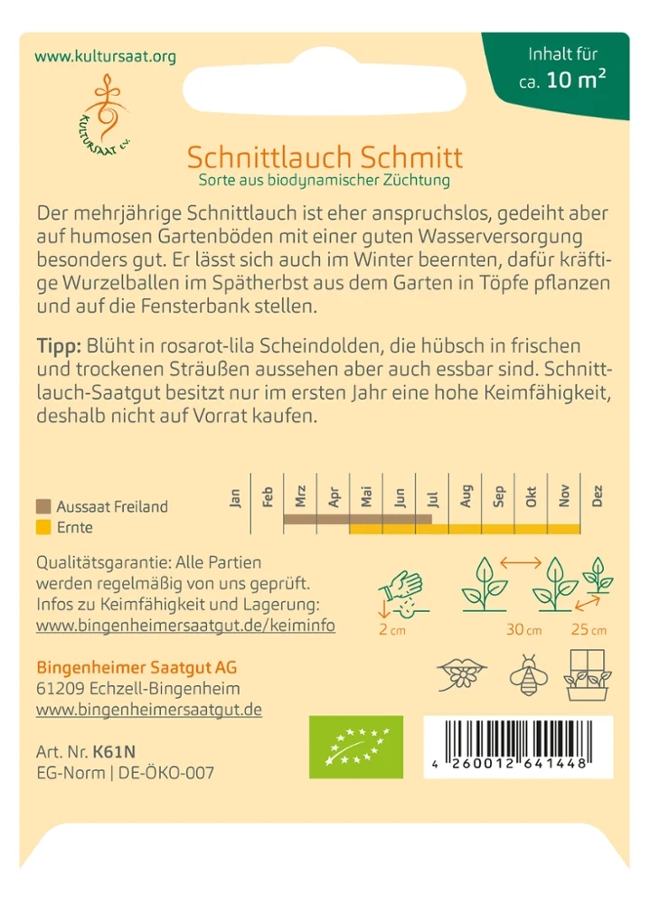 BIO Saatgut Schnittlauch Schmitt, mittelgrobröhrig
