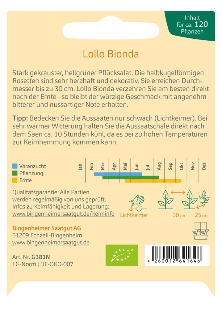 BIO Saatgut Pflücksalat Lollo Bionda