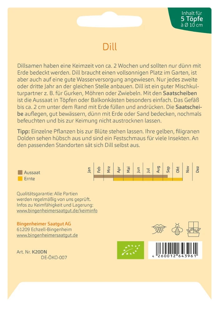 BIO Saatgut Dill, Saatscheiben
