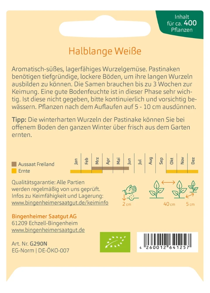 BIO Saatgut Pastinaken Halblange Weiße