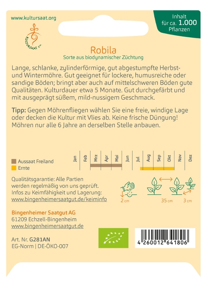 BIO Saatgut Möhren Robila, spät