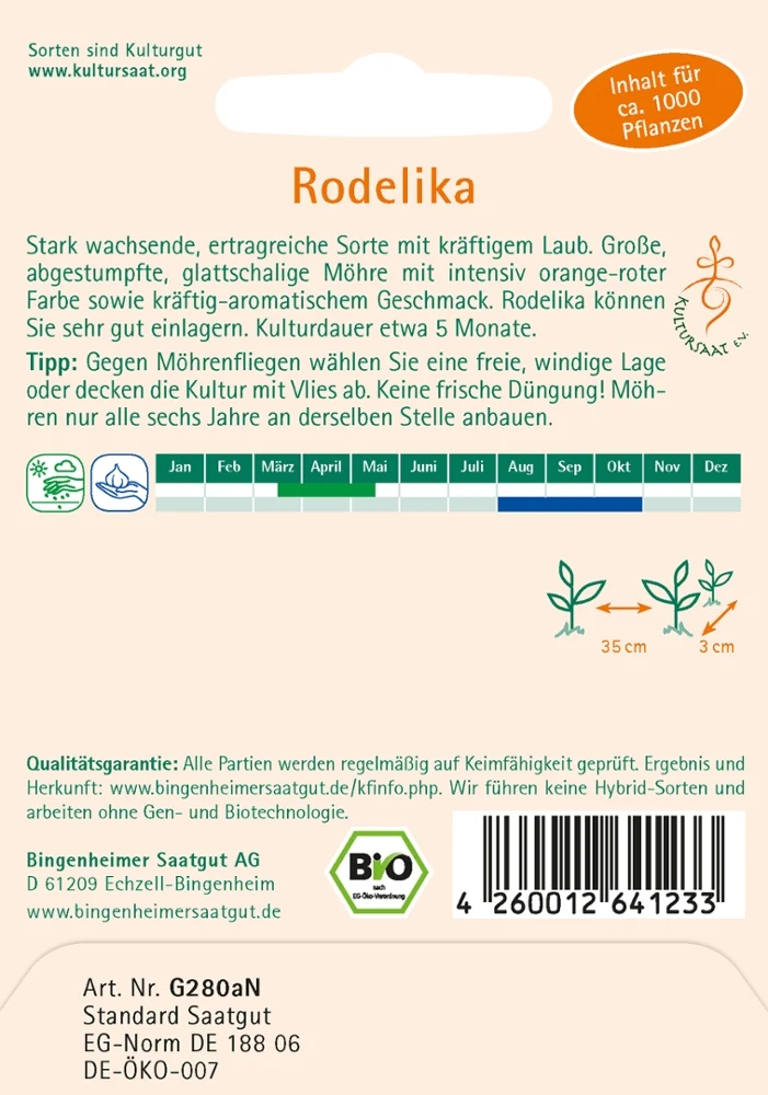 BIO Saatgut Möhren Rodelika, spät