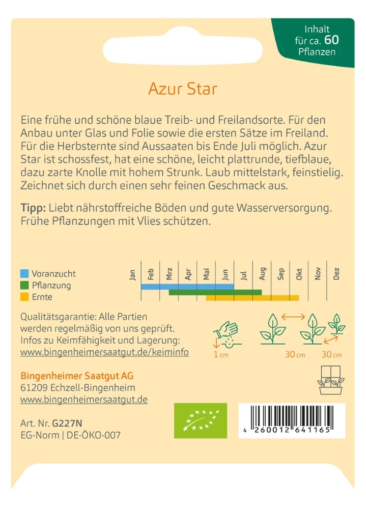 BIO Saatgut Kohlrabi Azur Star, blau