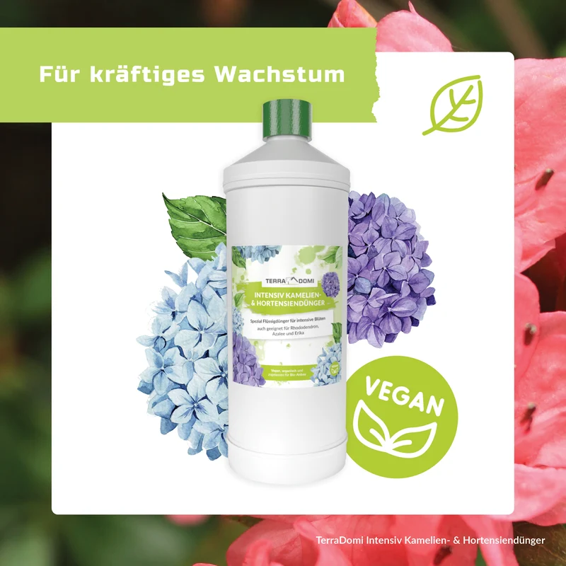 TerraDomi Kamelien- und Hortensiendünger 1 Liter Flüssigdünger Konzentrat