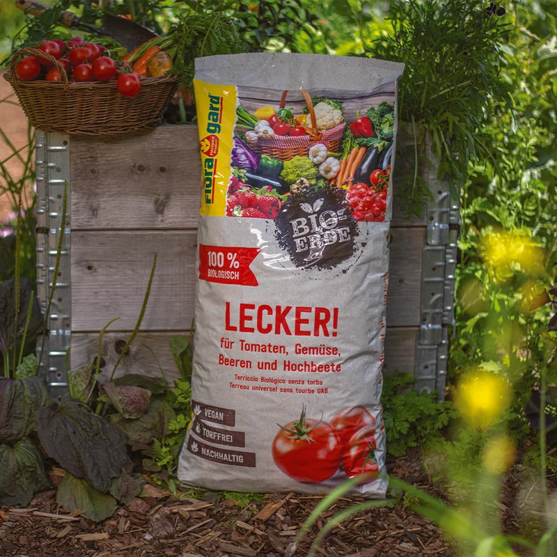 Floragard Bio-Erde Lecker - Tomaten, Gemüse, Beeren & Hochbeete - 3x20l Vorteilspaket