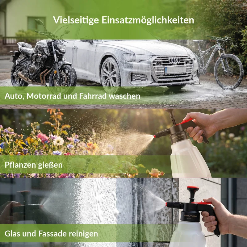 TerraDomi Schaumsprühgerät 3 Liter | Drucksprüher mit austauschbaren Schaumeinsätzen