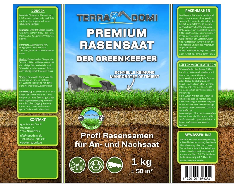 Premium Rasensamen für An- & Nachsaat I strapazierfähige und robuste Rasensaat der Greenkeeper