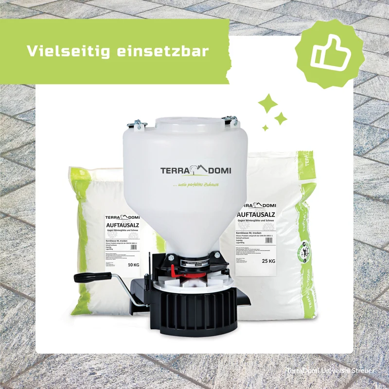 TerraDomi Universal Streuer | Streugerät für Dünger, Saatgut & Streusalz | 9L Behälter