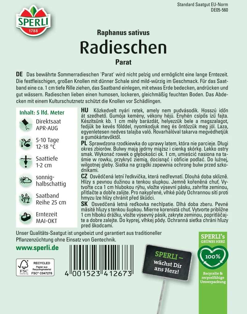 Radieschensamen Parat, Saatband