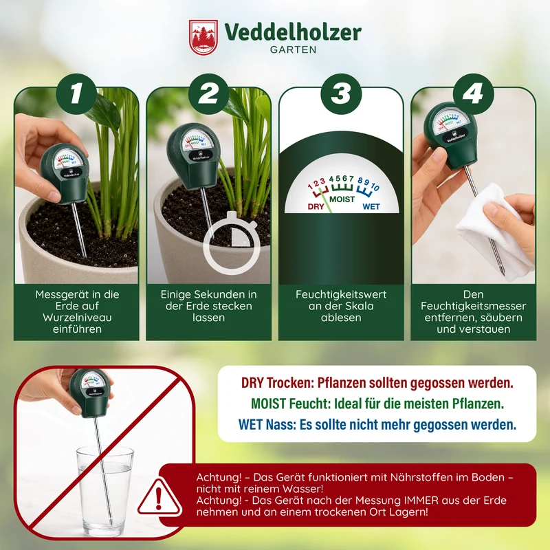 Bodenfeuchtigkeitsmesser für Pflanzen – ohne Batterie, Edelstahl