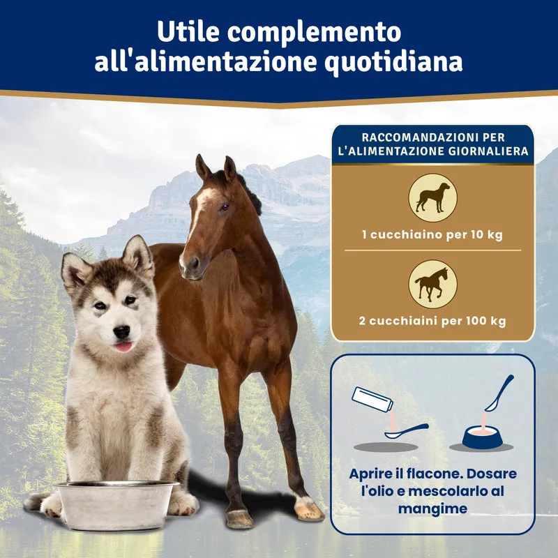 Olio di Salmone per Cani & Cavalli 1L – Omega 3 e Vitamina E