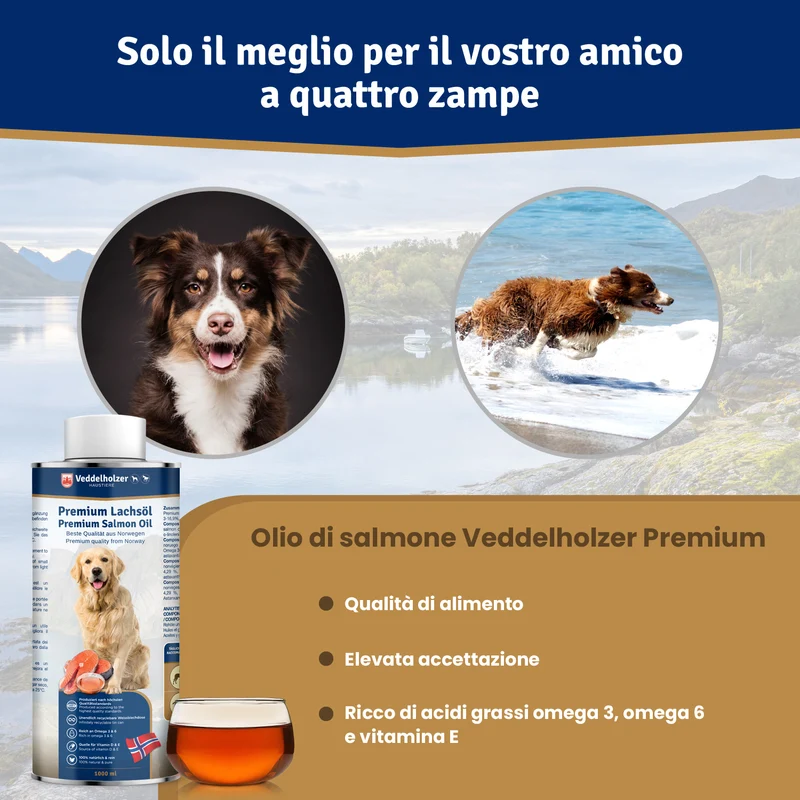 Olio di Salmone per Cani & Cavalli 1L – Omega 3 e Vitamina E