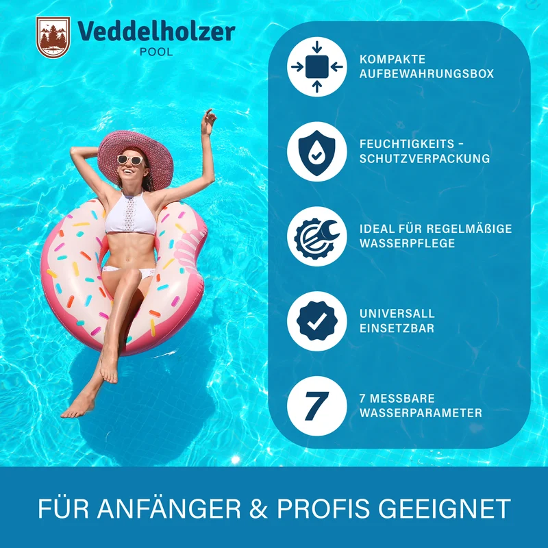 7-in-1 Pool Teststreifen 150 Stück – pH, Chlor, Brom & Härte