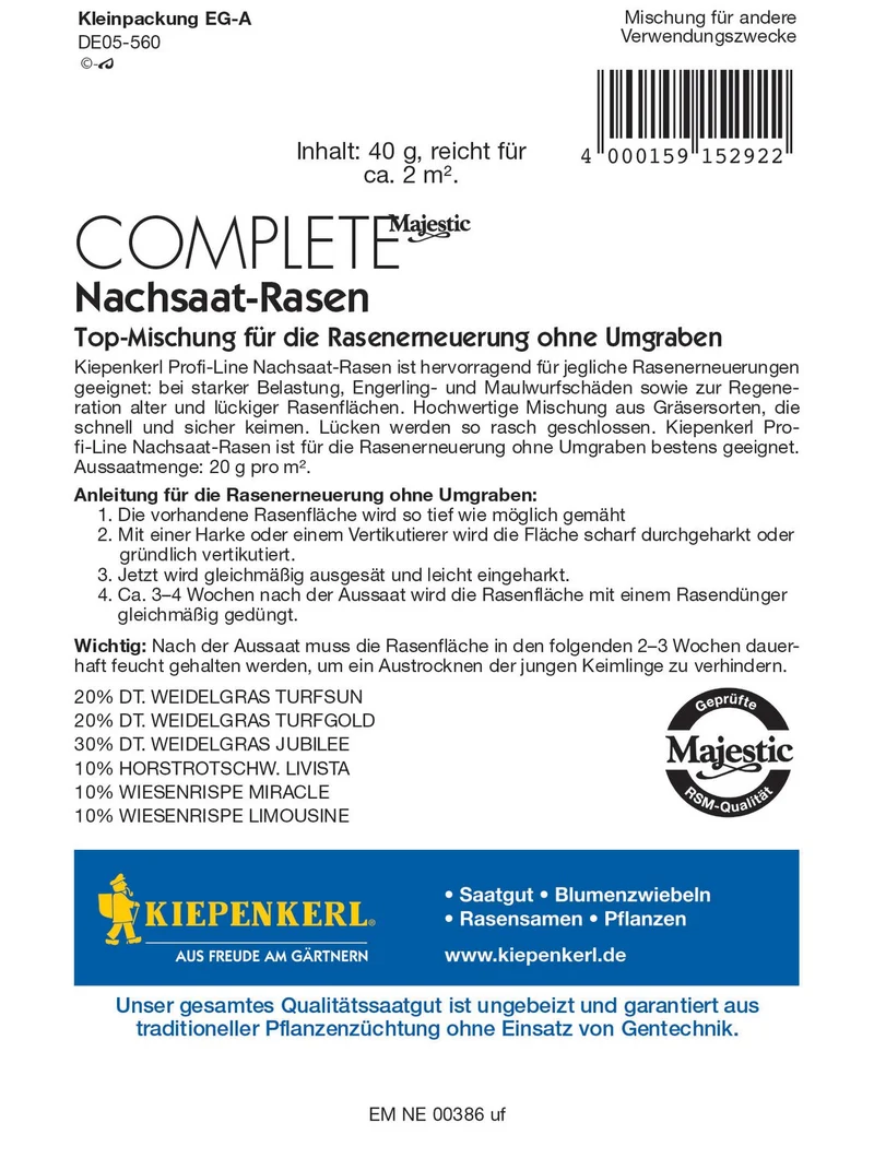 Complete Nachsaat-Rasensamen, 40 g