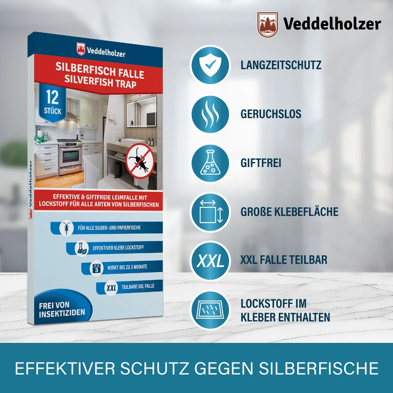 Silberfischfalle XXL 12 Stück – teilbar, mit Lockstoff
