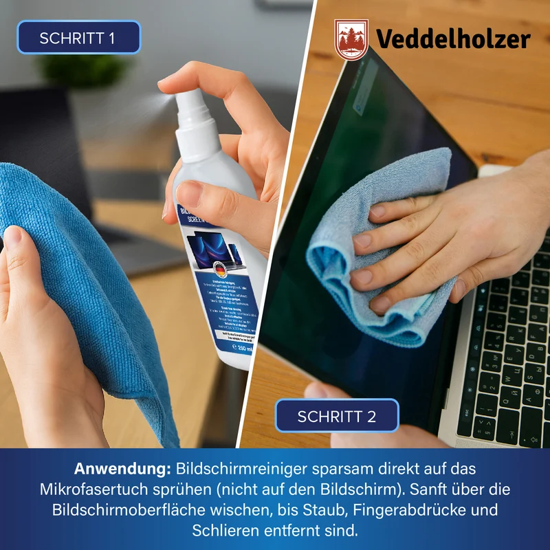Bildschirmreiniger Set 250ml – mit Mikrofasertuch & Pinsel