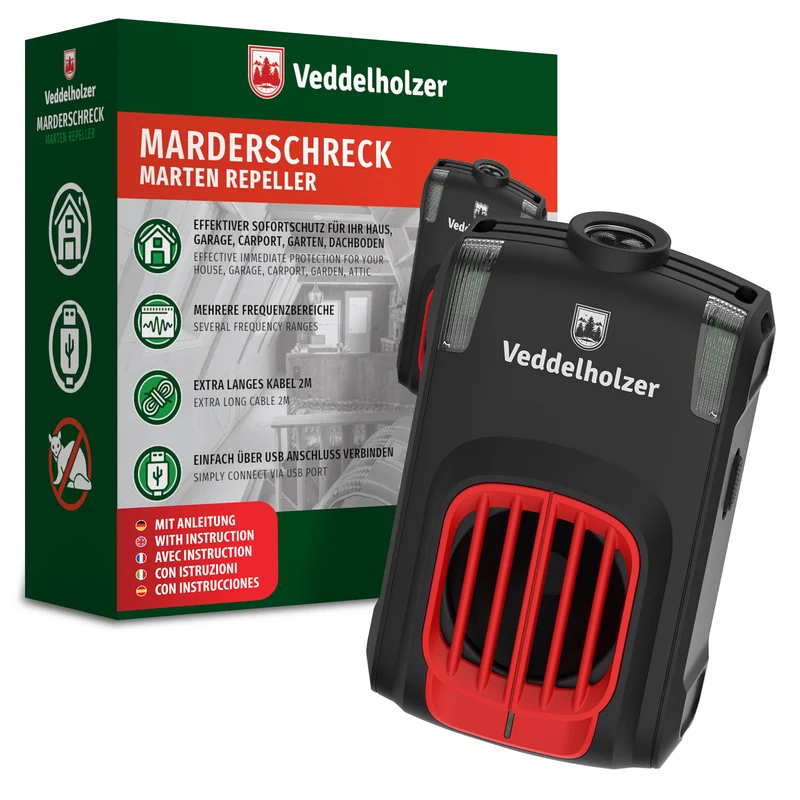 Marderabwehr Ultraschall mit USB – LED-Blitzlicht, 70m²