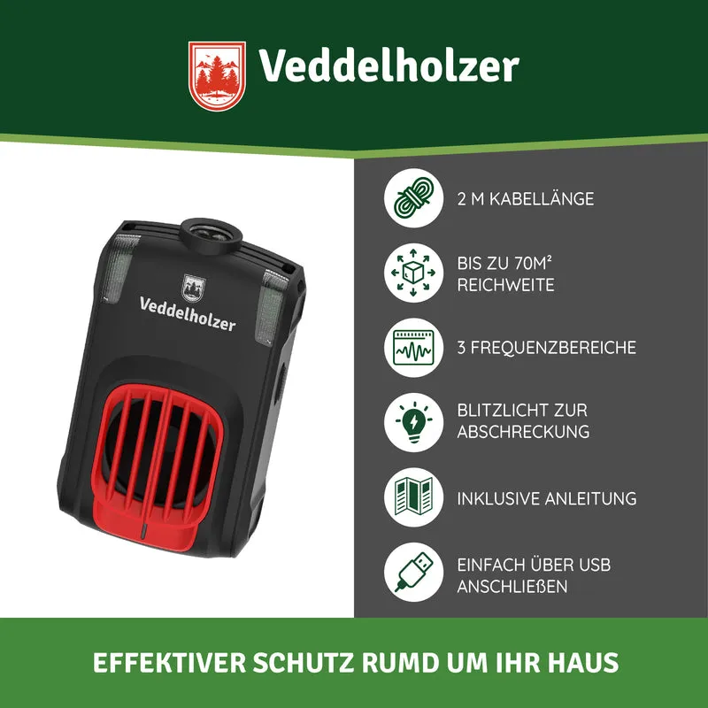 Marderabwehr Ultraschall mit USB – LED-Blitzlicht, 70m²