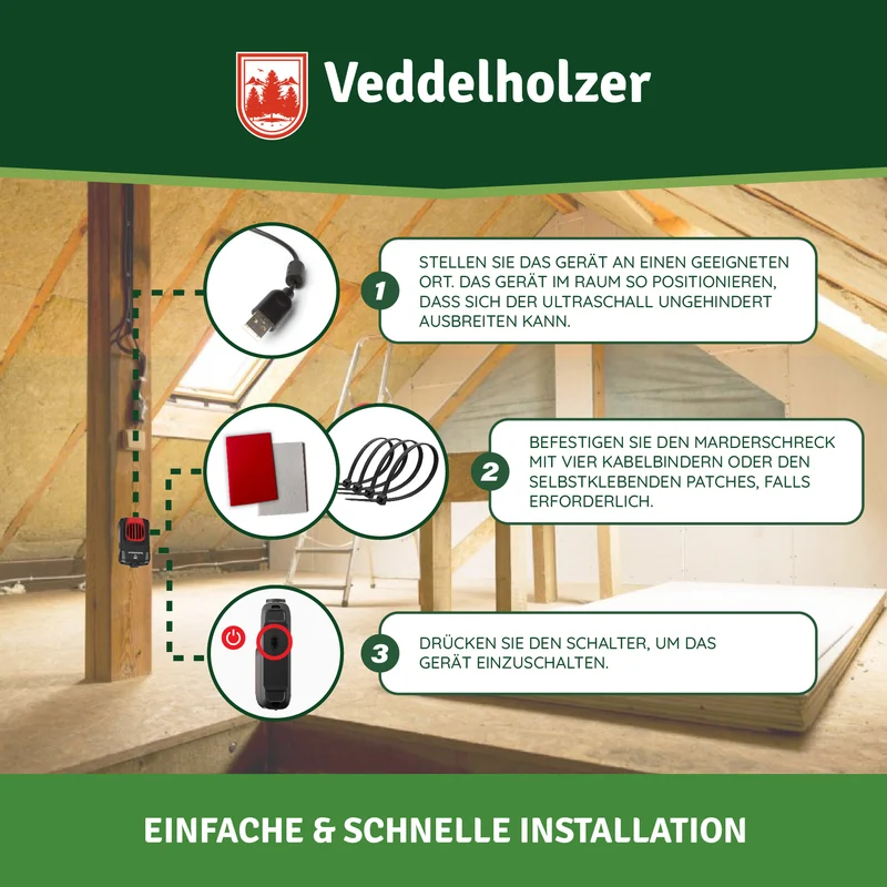 Marderabwehr Ultraschall mit USB – LED-Blitzlicht, 70m²
