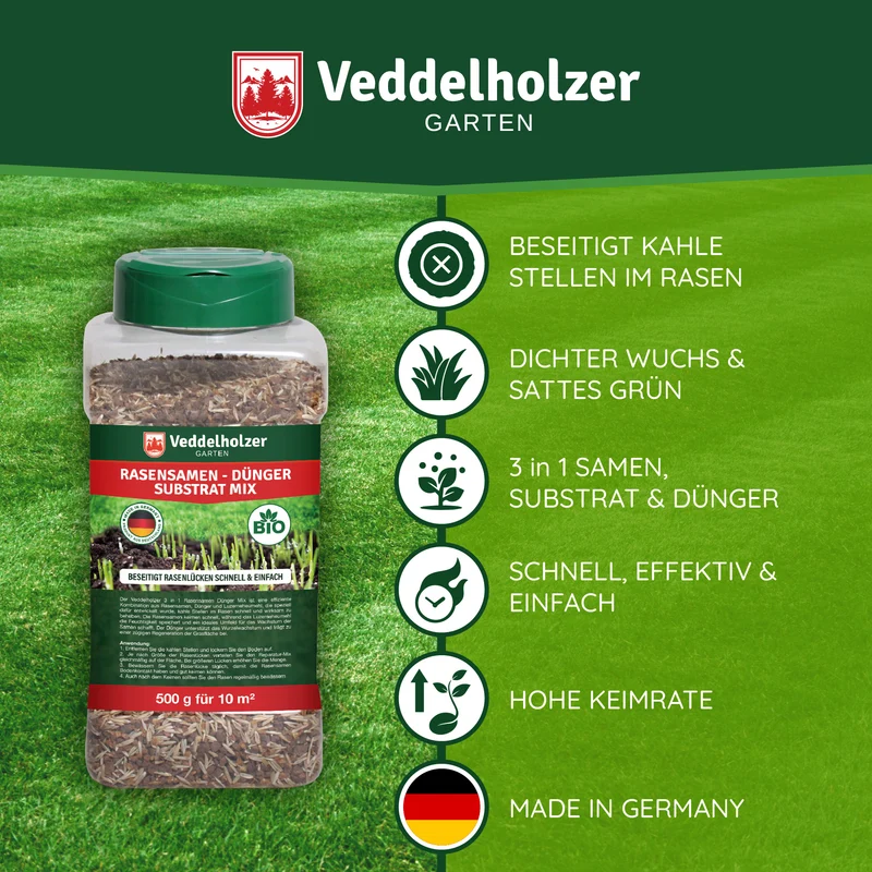 Rasen Reparatur Mix 500g – Rasensamen mit Dünger & Substrat