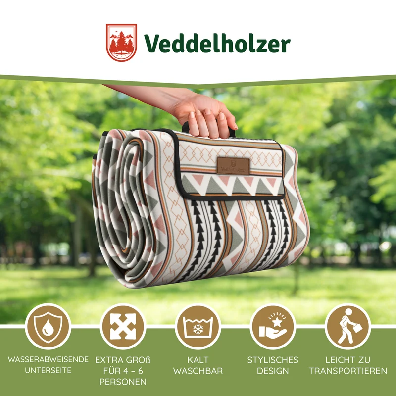 Picknickdecke Boho 200x200 cm – wasserdicht & faltbar