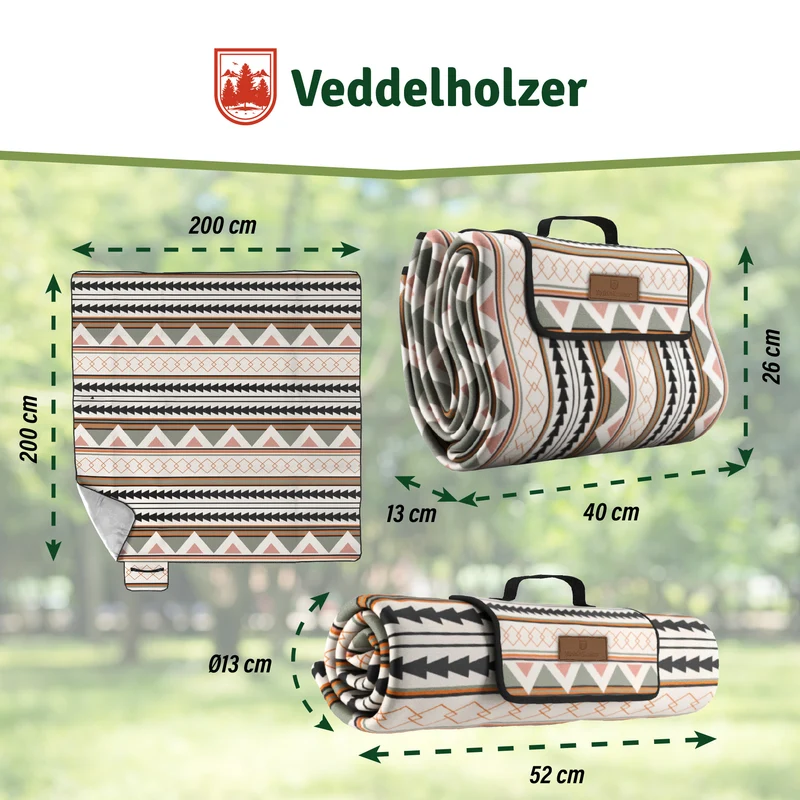 Picknickdecke Boho 200x200 cm – wasserdicht & faltbar