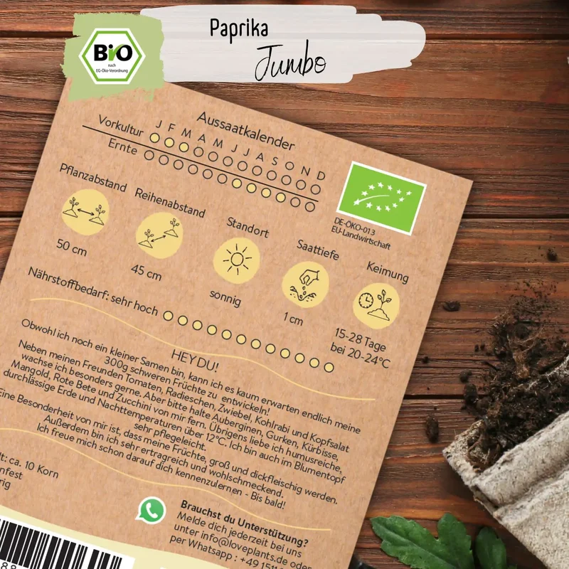 Bio Paprika Jumbo mild Samen