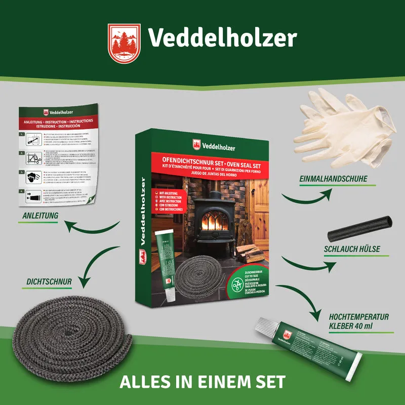 Ofendichtschnur hitzebeständig – Set mit Kleber, Ø 6–14 mm