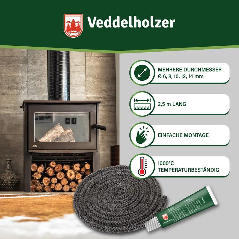 Ofendichtschnur hitzebeständig – Set mit Kleber, Ø 6–14 mm