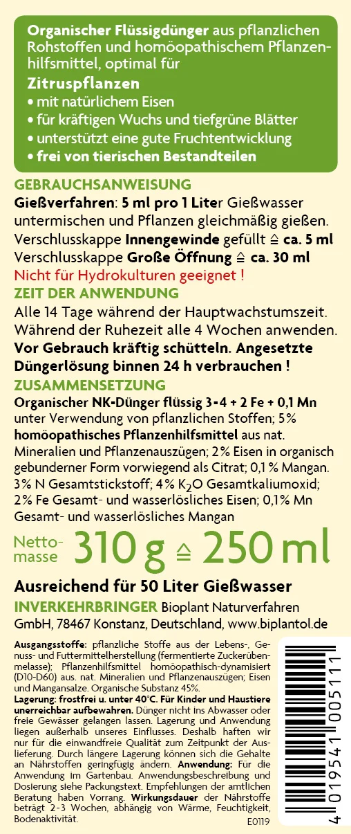 BIPLANTOL Zitrusdünger Zitrus-Kraft 250 ml