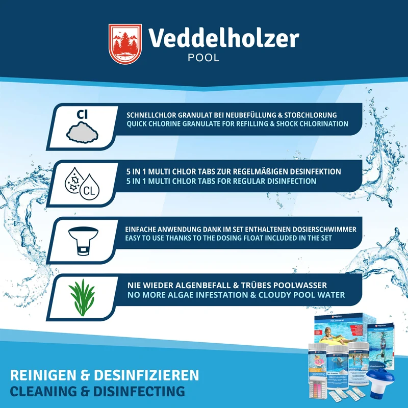 Pool Reinigungsset 5in1 – komplettes Starterset mit Chlor