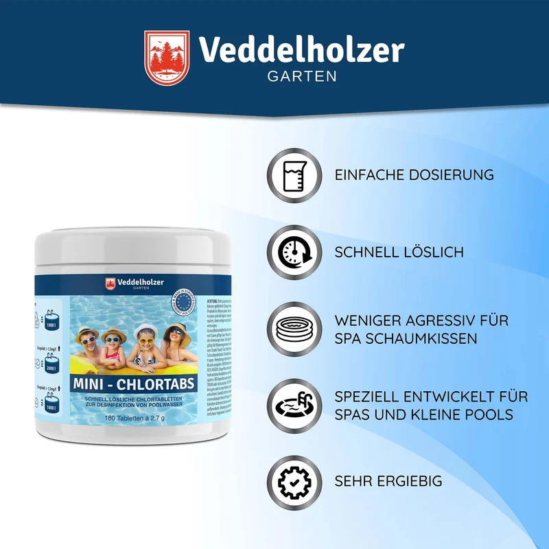 Chlor Mini Tabs 180 Stück – Chlortabletten für kleine Pools