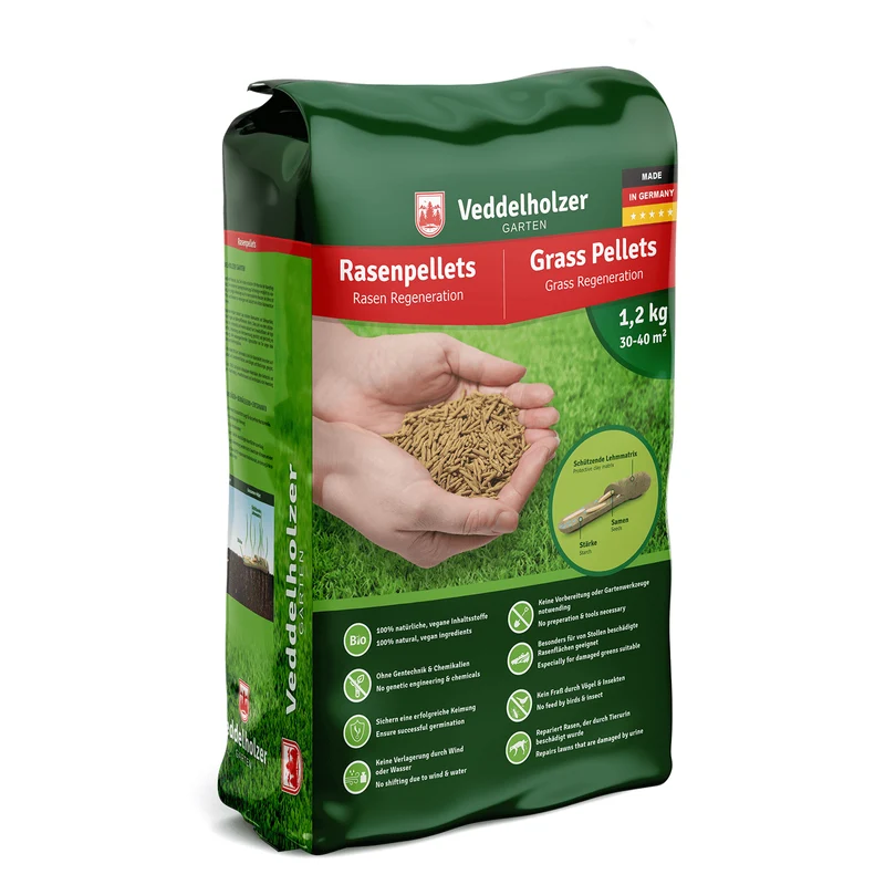 Rasenpellets Regeneration – schnelle Nachsaat mit Lehmmatrix