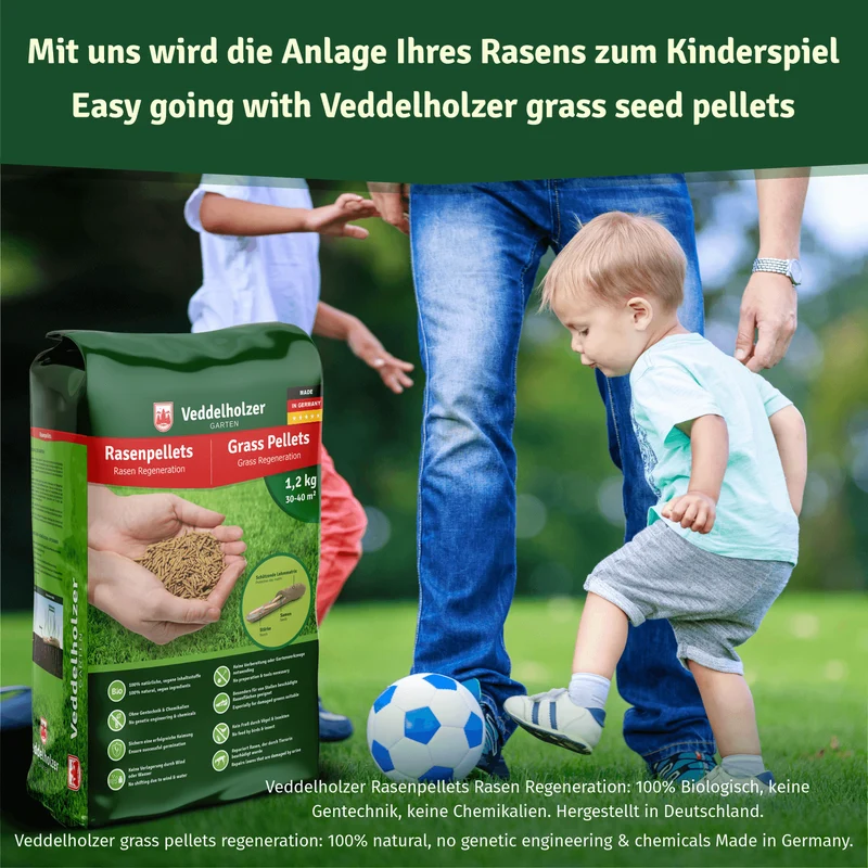 Rasenpellets Regeneration – schnelle Nachsaat mit Lehmmatrix